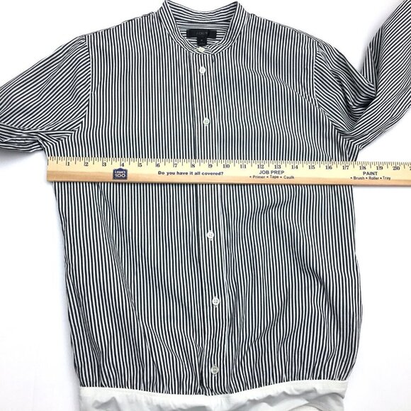 J. Crew Black White Stripe Shirt Stretch Tailored Perfect Bodysuit Long Sleeve 4 - Picture 5 of 9